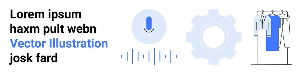 Conceptual Elements Microphone with Sound Waves, Gear Icon, and Wardrobe wi.. Stock Illustration