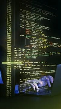 Conceptual fictional code projected in virtual space, symbolizing ongoing Foto stock