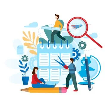 Conceptual flat vector illustration Teamwork project. Tiny people Ilustración de archivo