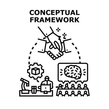 Conceptual framework developing business strategy and research solutions Stock Illustration