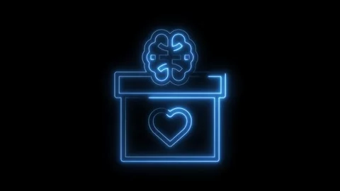 Conceptual giving back ideas knowledge with neon brain outline in box featuring Stock Footage 322971939