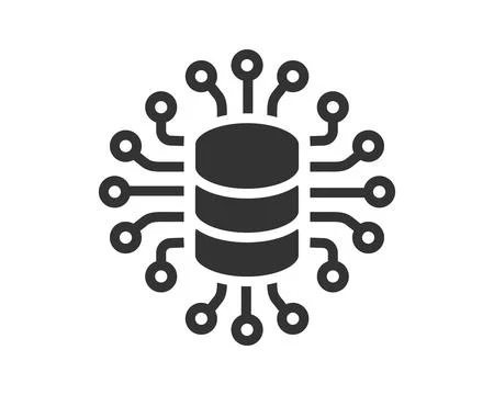 Conceptual graphic of a database server connected via a chip circuit. Symbo.. Illustrazione stock