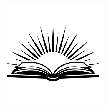 Conceptual graphic of an open book with glowing rays, symbolizing the trans.. Stock Illustration