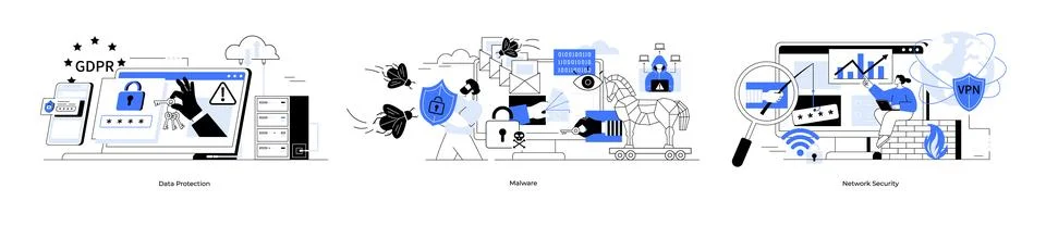 Conceptual Graphics on Cyber Security, Malware Prevention, and Data Analytics Stock Illustration