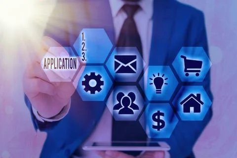 Conceptual hand writing showing Application. Business photo text an order for Stock Photos