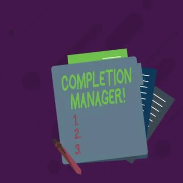 Conceptual hand writing showing Completion Manager. Business photo showcasing Stock Illustration
