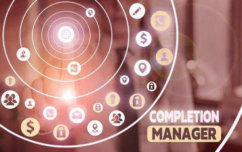 Conceptual hand writing showing Completion Manager. Business photo showcasing Stock Photos
