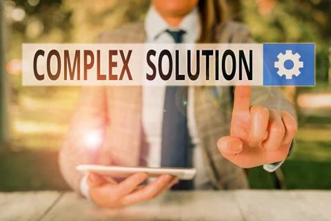 Conceptual hand writing showing Complex Solution. Business photo showcasing Foto stock