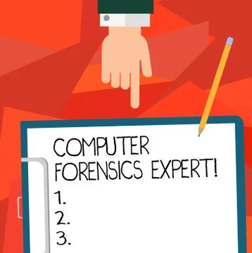 Conceptual hand writing showing Computer Forensics Expert. Business photo Illustrazione stock