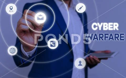 Conceptual hand writing showing Cyber Warfare. Business photo text Virtual War Stock Photos