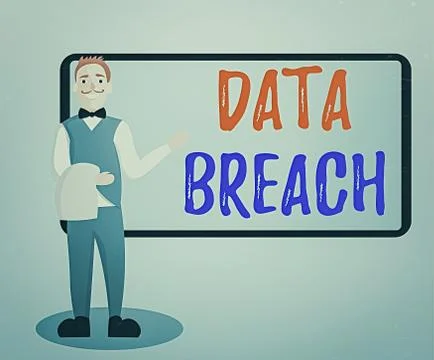 Conceptual hand writing showing Data Breach. Business photo text unauthorized 스톡 일러스트
