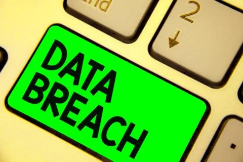 Conceptual hand writing showing Data Breach. Business photo showcasing security Stock Photos