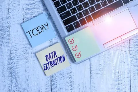 Conceptual hand writing showing Data Extraction. Business photo showcasing act Stock Photos