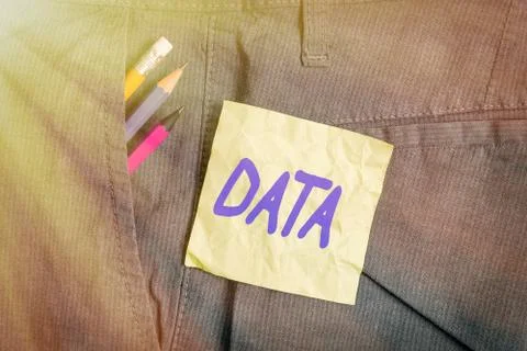 Conceptual hand writing showing Data. Business photo showcasing Piece of Stock Photos