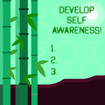 Conceptual hand writing showing Develop Self Awareness. Business photo イラスト素材