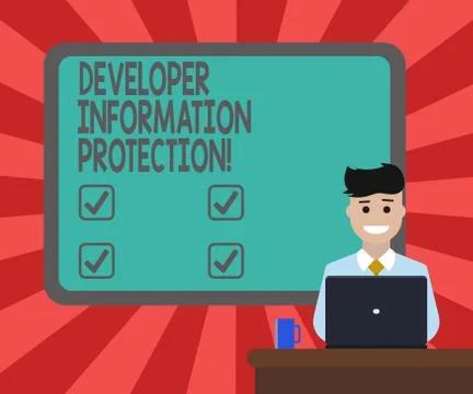 Conceptual hand writing showing Developer Information Protection. Business photo Stockillustratie