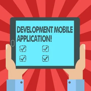 Conceptual hand writing showing Development Mobile Application. Business photo Stock Illustration