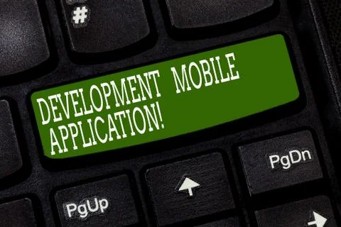 Conceptual hand writing showing Development Mobile Application. Business photo Stock Photos