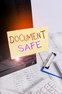 Conceptual hand writing showing Document Safe. Business photo showcasing keep 스톡 사진