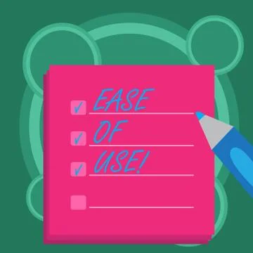 Conceptual hand writing showing Ease Of Use. Business photo showcasing User Illustrazione stock