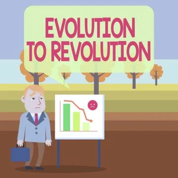 Conceptual hand writing showing Evolution To Revolution. Business photo Illustrazione stock