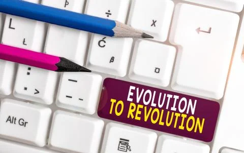 Conceptual hand writing showing Evolution To Revolution. Business photo text Foto stock
