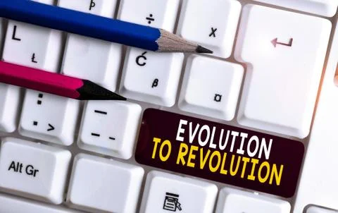 Conceptual hand writing showing Evolution To Revolution. Business photo text Foto stock