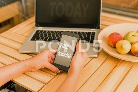 Conceptual hand writing showing Free Download. Business photo showcasing Key in Stock Photos