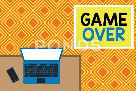 Conceptual hand writing showing Game Over. Business photo text A situation in a Stock Illustration