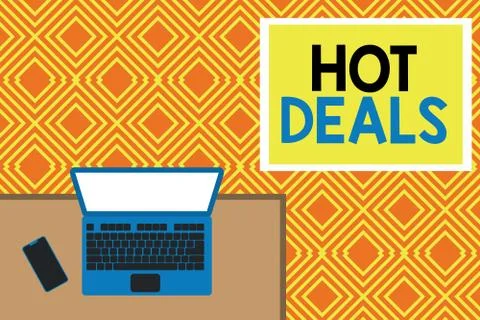 Conceptual hand writing showing Hot Deals. Business photo text An agreement Illustration