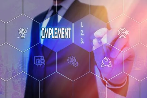 Conceptual hand writing showing Implement. Business photo text give practical Stock Photos