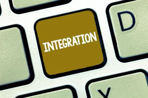 Conceptual hand writing showing Integration. Business photo showcasing Action or Stock Photos