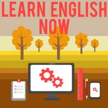 Conceptual hand writing showing Learn English Now. Business photo showcasing Stock Illustration