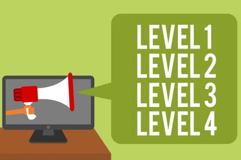 Conceptual hand writing showing Level 1 Level 2 Level 3 Level 4. Business photo Stock Illustration