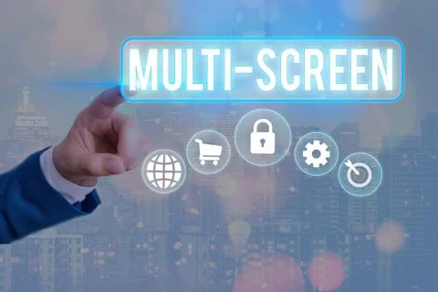 Conceptual hand writing showing Multi Screen. Business photo text Having or Stock Photos
