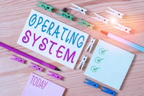 Conceptual hand writing showing Operating System. Business photo showcasing Stock Photos