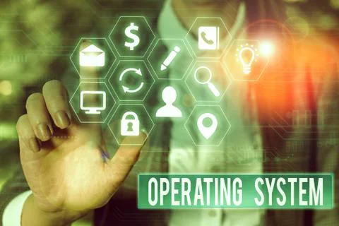 Conceptual hand writing showing Operating System. Business photo showcasing Stock Photos