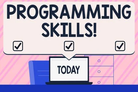 Conceptual hand writing showing Programming Skills. Business photo text skills 스톡 일러스트