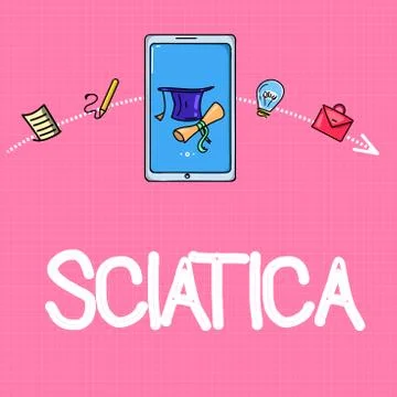 Conceptual hand writing showing Sciatica. Business photo text Pain caused by Stock Illustration