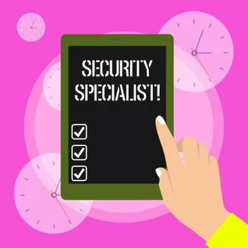 Conceptual hand writing showing Security Specialist. Business photo showcasing Illustrazione stock