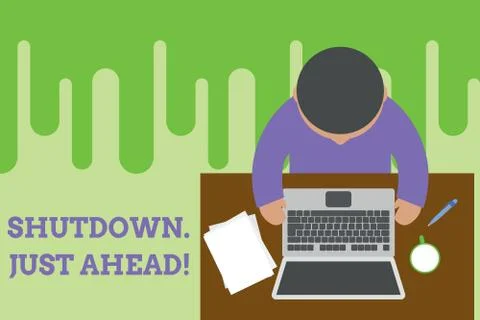 Conceptual hand writing showing Shutdown Just Ahead. Business photo text closing Stock Illustration