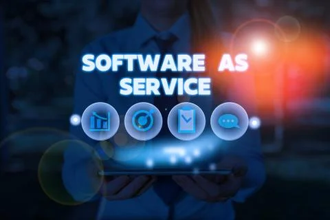 Conceptual hand writing showing Software As Service. Business photo showcasing Foto stock