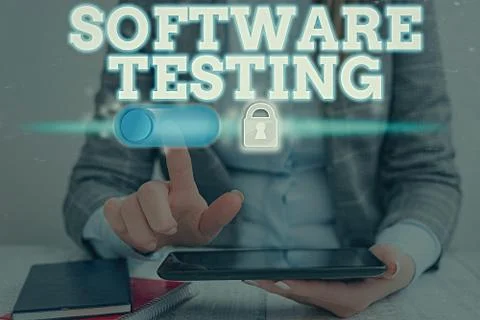 Conceptual hand writing showing Software Testing. Business photo showcasing 库存照片