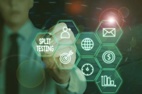 Conceptual hand writing showing Split Testing. Business photo showcasing issuing 스톡 사진