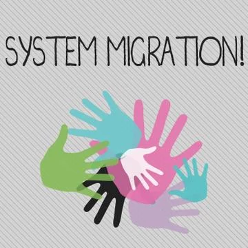 Conceptual hand writing showing System Migration. Business photo text Moving Stock Illustration