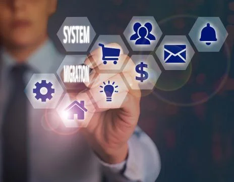 Conceptual hand writing showing System Migration. Business photo showcasing 库存照片
