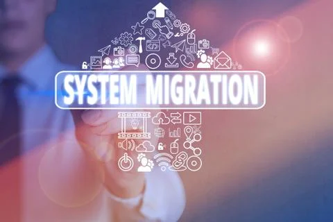 Conceptual hand writing showing System Migration. Business photo showcasing 库存照片