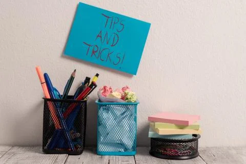 Conceptual hand writing showing Tips And Tricks. Business photo text means piece Stock Photos
