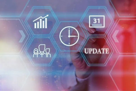 Conceptual hand writing showing Update. Business photo showcasing by adding Up Stock Photos
