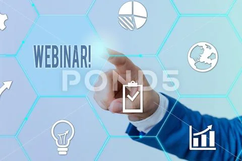 Conceptual hand writing showing Webinar. Business photo showcasing a seminar or Stock Photos
